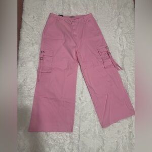 New 3x pink cargo pocket wide leg rave festival raver pants pastel